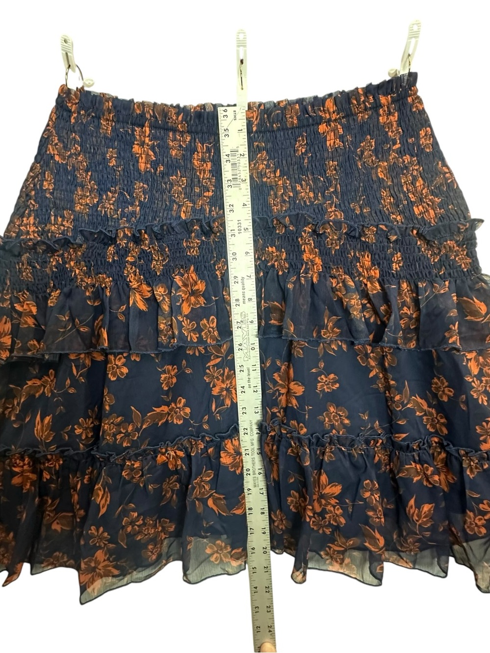 CUPSHE Navy Orange Floral Smocked Tiered Ruffle Mini Skirt XL NWT Boho - Picture 4 of 10